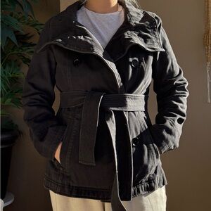 GAP Black Double-Breasted Belted Trench Coat